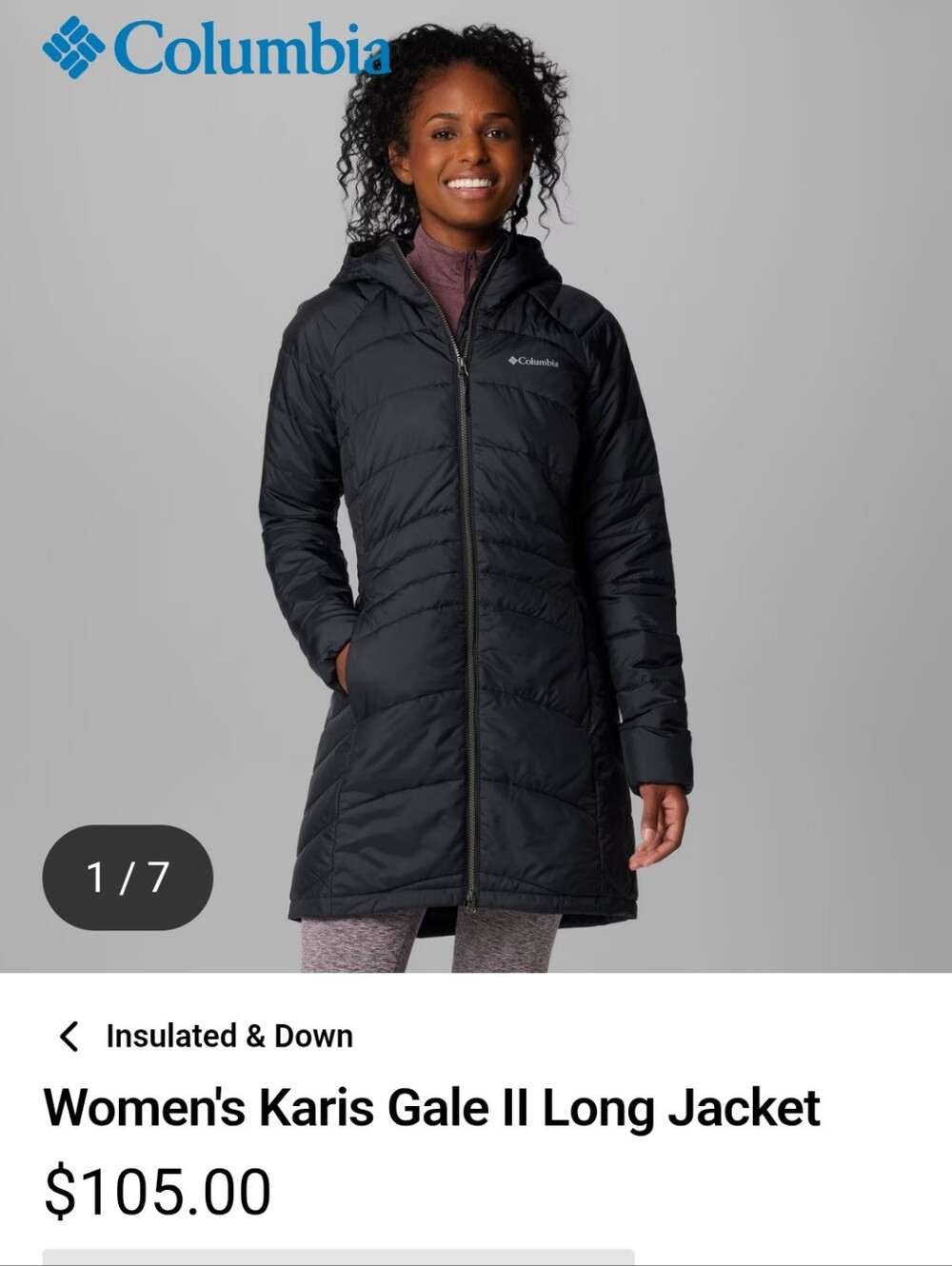 NWOT Columbia Women's Black Long Hooded Puffer Coat